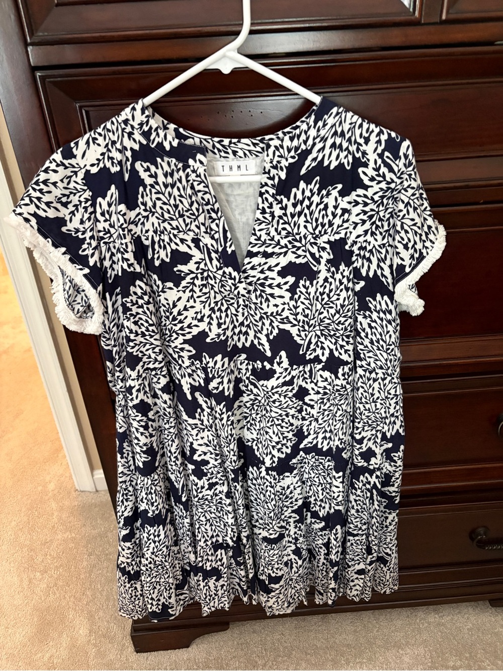 THML Navy and White Floral Short Sleeve Dress